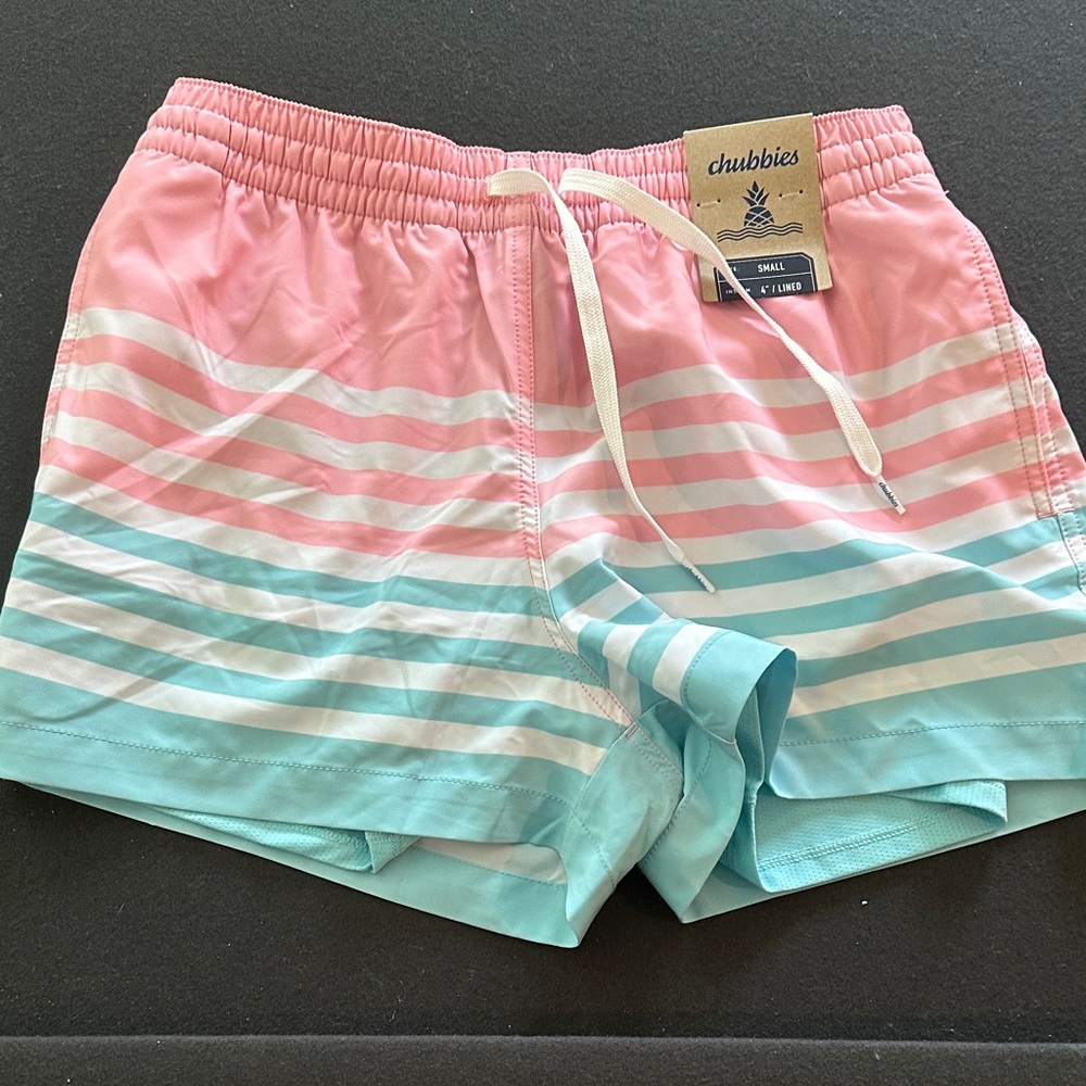 Chubbies Pastel Pink and Aqua Swim Trunks